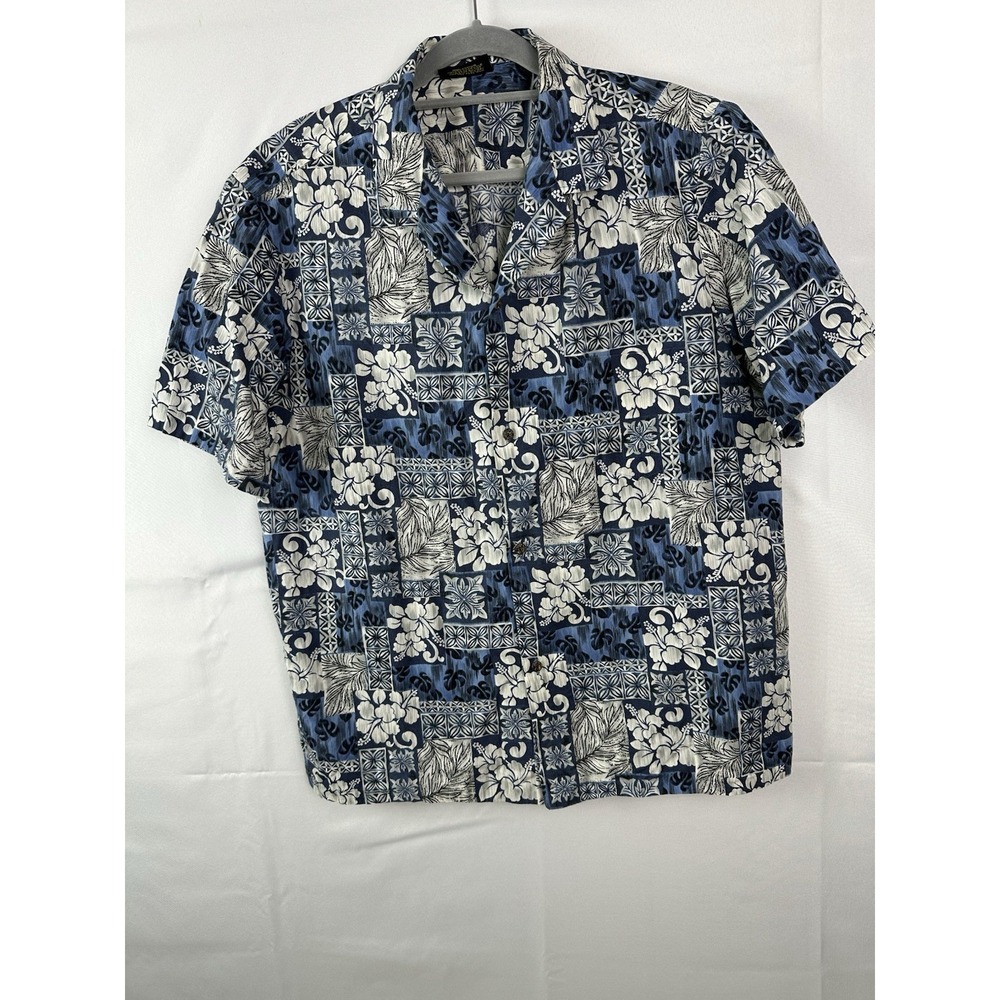 Royal Creation Hawaiian Aloha Shirt Men's Sz XL Blue Hibiscus Floral Cotton VTG